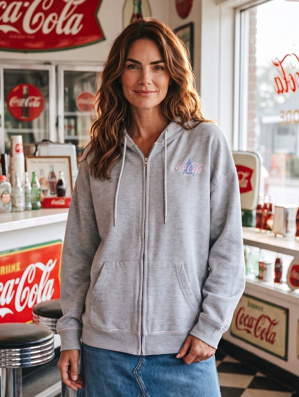 Coca Cola Light Gray Full-Zip Hooded Jacket